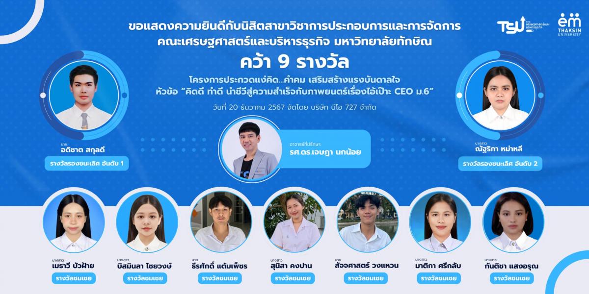 ขอแสดงความยินดีกับนิสิตสาขาวิชาการประกอบการและการจัดการ คณะเศรษฐศาสตร์และบริหารธุรกิจ
