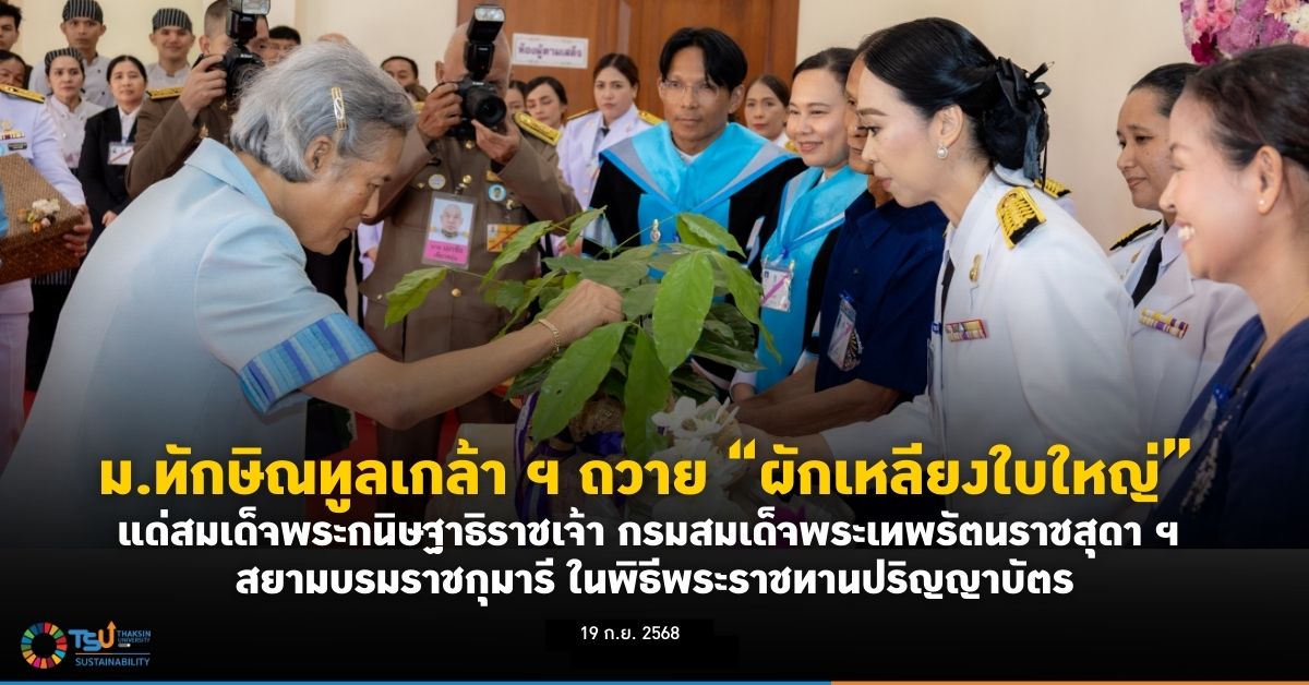 ม.ทักษิณทูลเกล้า ฯ ถวายผักเหลียงใบใหญ่ แด่สมเด็จพระกนิษฐาธิราชเจ้า กรมสมเด็จพระเทพรัตนราชสุดา ฯ สยามบรมราชกุมารี ในพิธีพระราชทานปริญญาบัตร